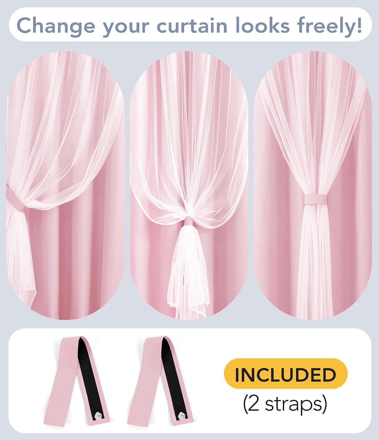 Ashenby 100% Blackout Curtains with Sheer Overlay, Pink, 52 x 84 inch, 2 Panels