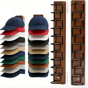 Ashenby 2 Pack Hat Organizer for Baseball Caps, Wood & Metal Hat Rack for Wall, 1.9 pounds, Brown