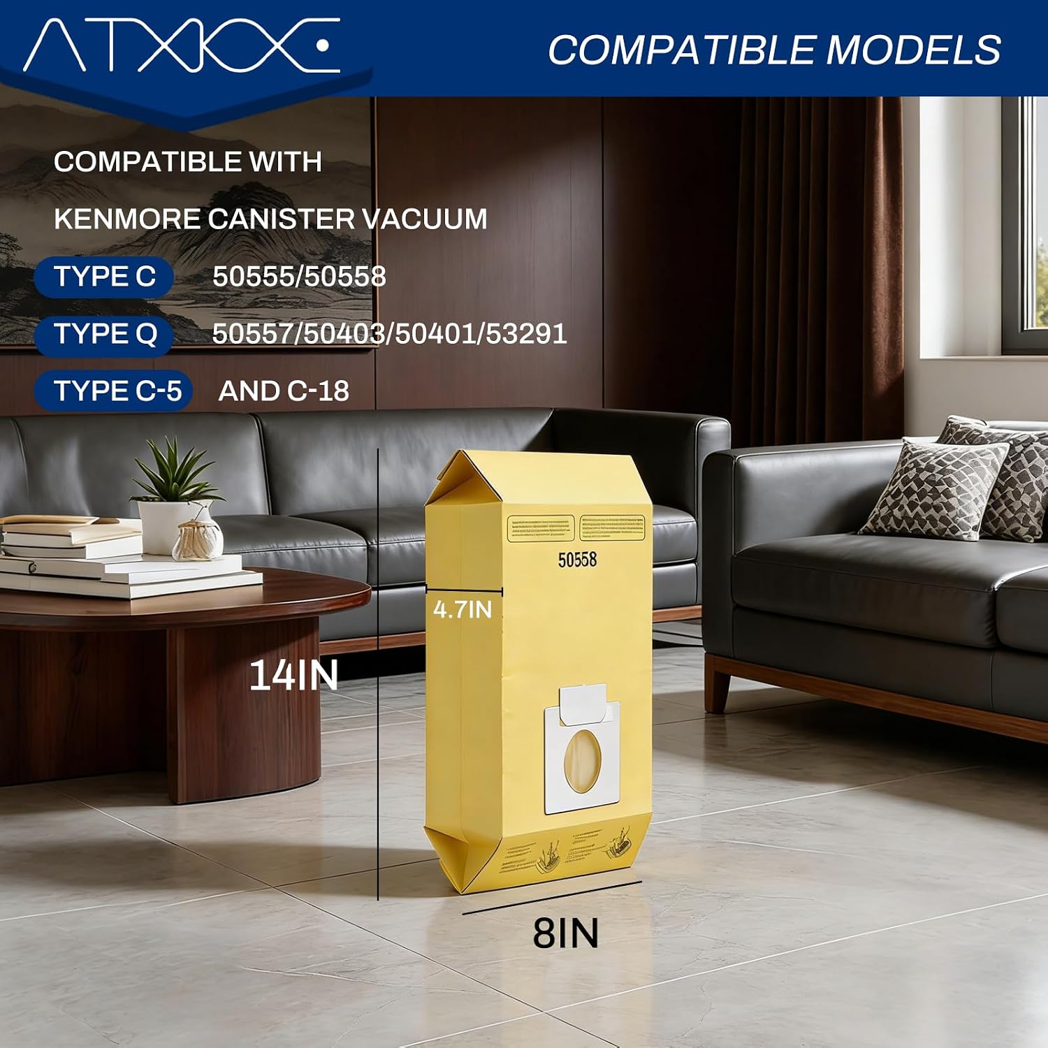 Ashenby 24 Pack 50558 Replacement Canister Vacuum Bags Fit for Kenmore Type C/Q