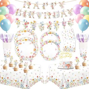 Rowanmere 206 PCS Wildflower Birthday Party Decorations, Spring Flower Birthday Decor, White