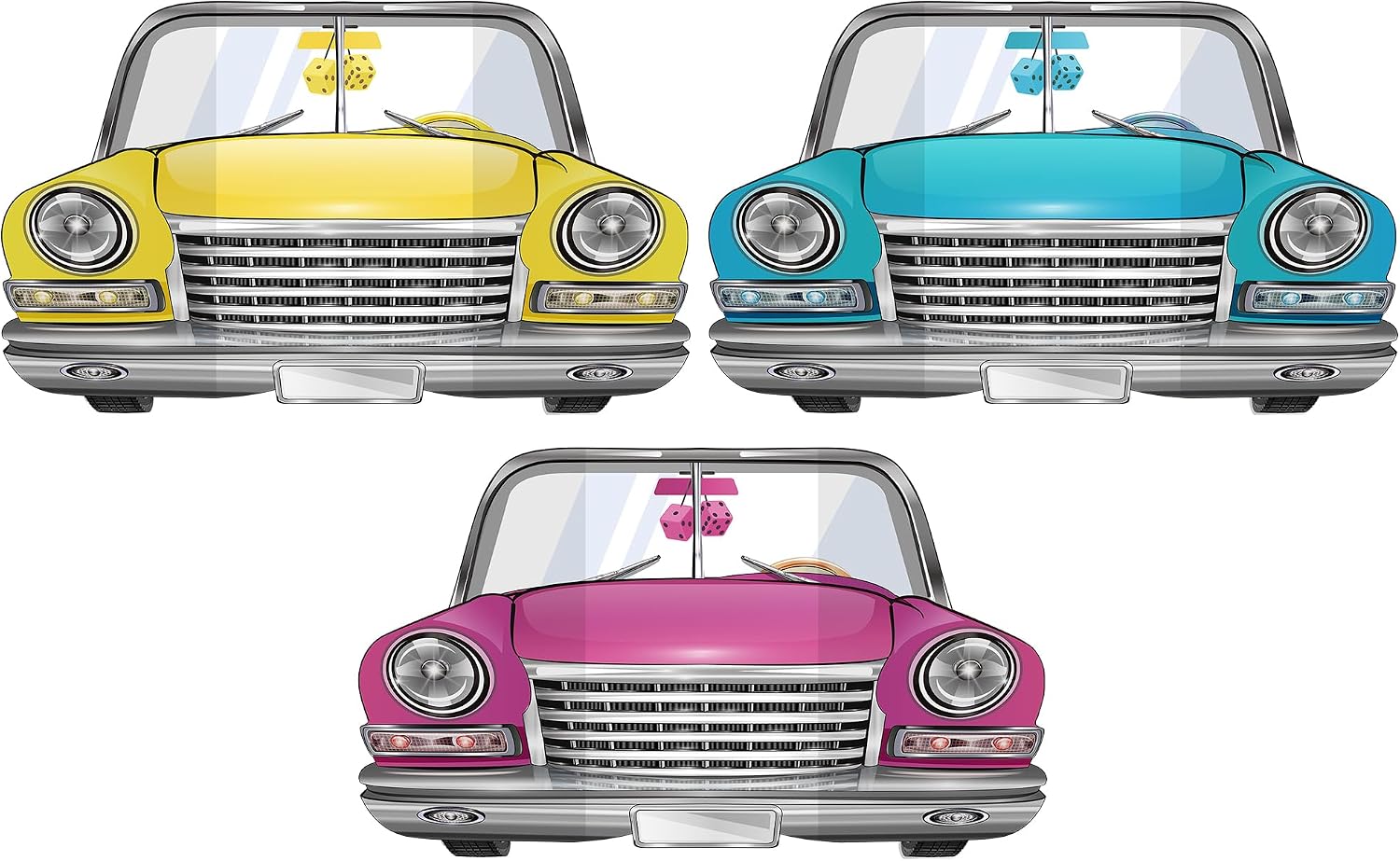 Ashenby 3 Pcs Retro Convertible Car Photo Props, 1950s Grease Party Decor, 10.56 ounces, 2.72 x 1.64 ft, Pink, Yellow, Blue