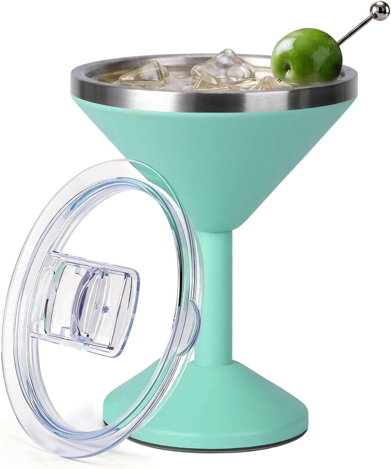 Ashenby 12 oz Double-Wall Vacuum Insulated Martini Tumbler – Stainless Steel Martini Glasses with Lid and Non-slip Base – Elegant Large Martini Cups