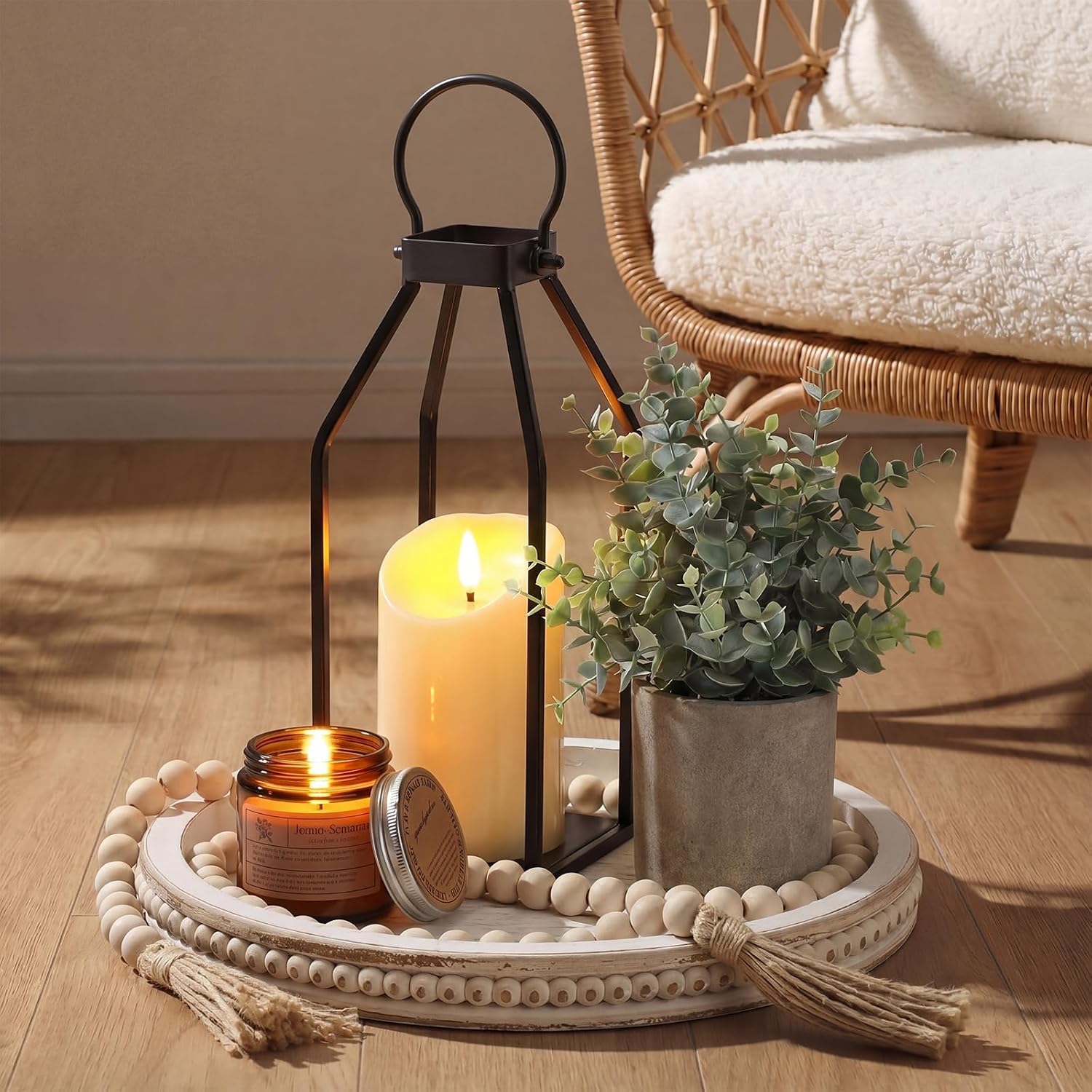 Aldernest 6 Pcs Farmhouse Lantern Decor Set Candle Lanterns Simple Lines, 3.4 pounds