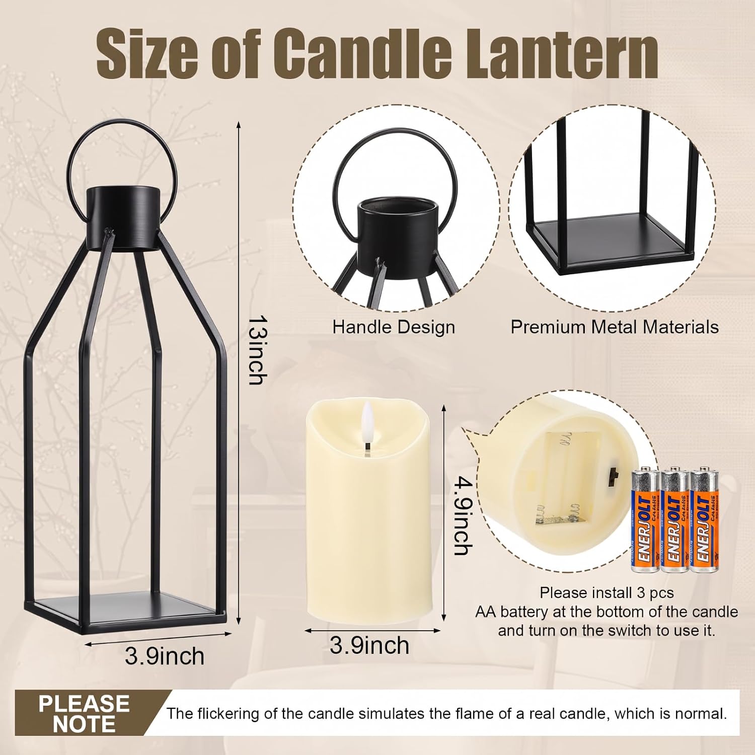 Aldernest 6 Pcs Farmhouse Lantern Decor Set Candle Lanterns Simple Lines, 3.4 pounds