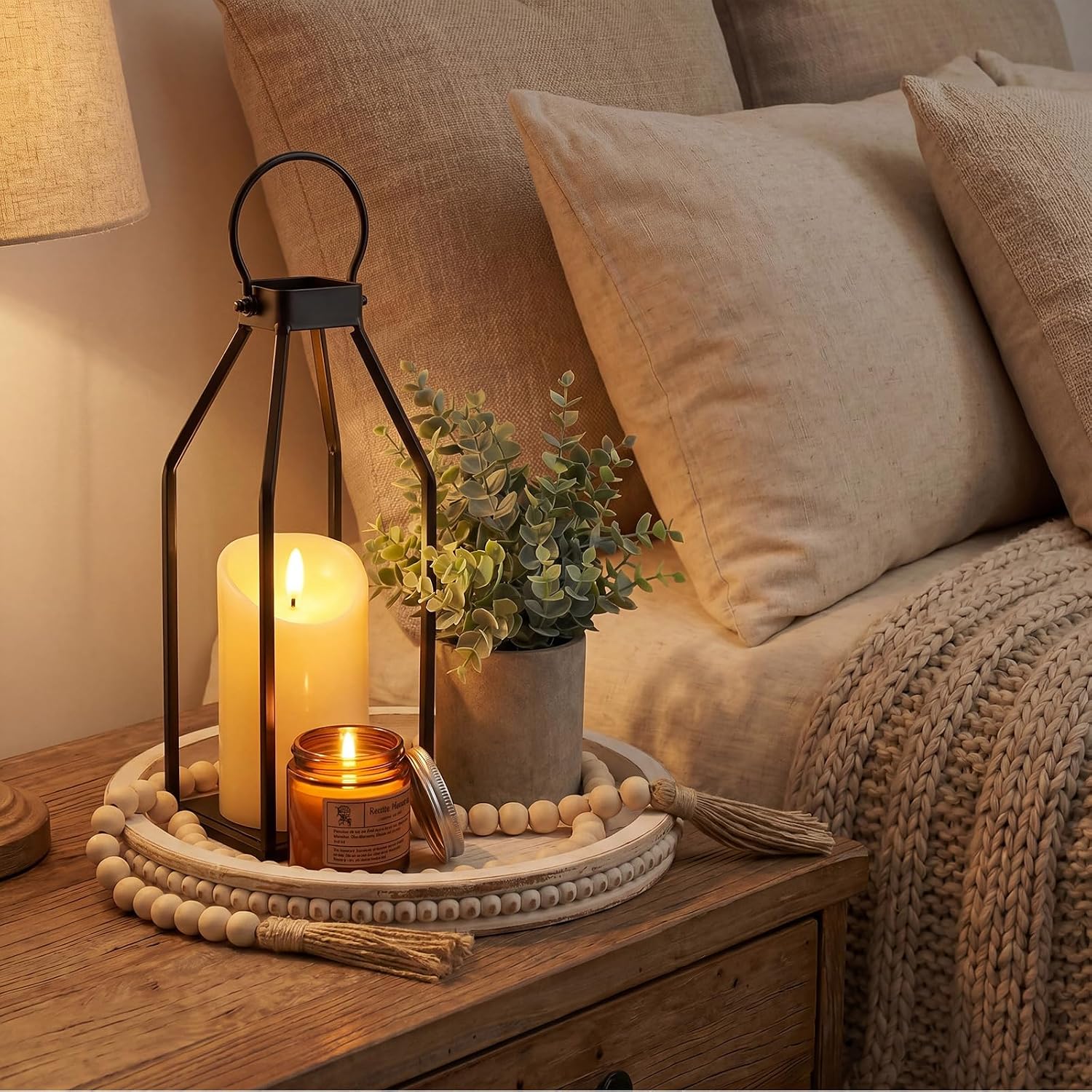 Aldernest 6 Pcs Farmhouse Lantern Decor Set Candle Lanterns Simple Lines, 3.4 pounds