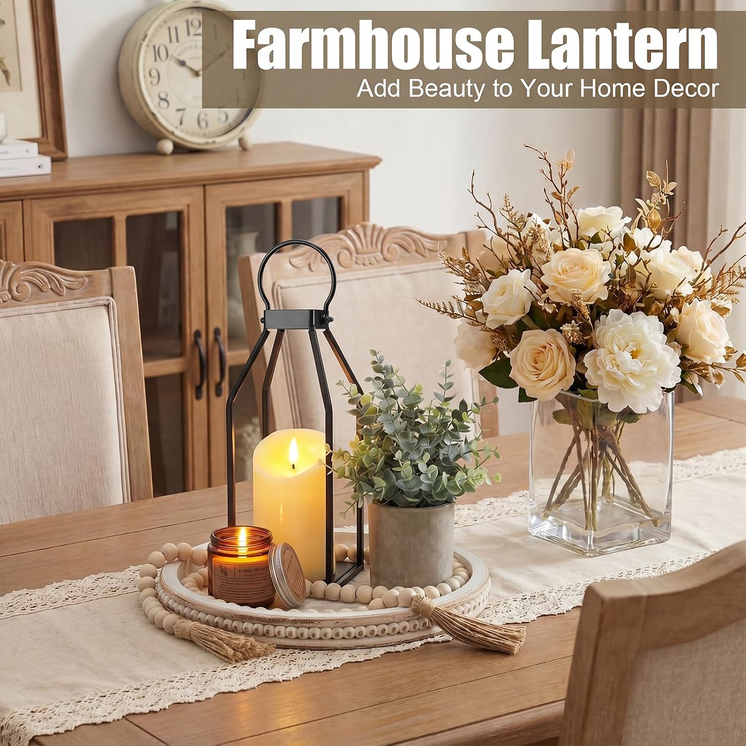 Aldernest 6 Pcs Farmhouse Lantern Decor Set Candle Lanterns Simple Lines, 3.4 pounds