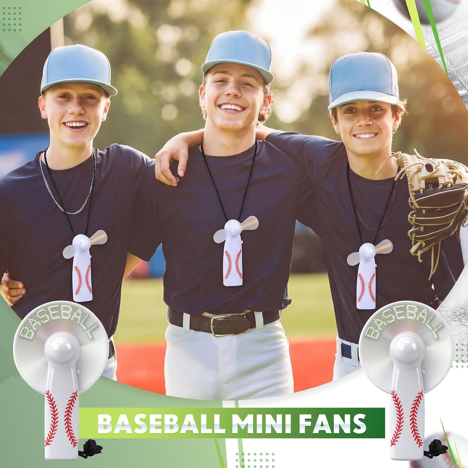 Aldernest 12 Pcs Baseball Mini Fans with LED Portable Handheld Fans Bulk, 1.6 pounds, White