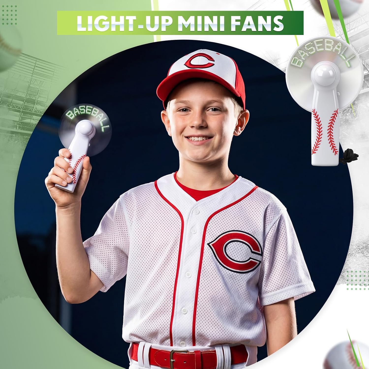 Aldernest 12 Pcs Baseball Mini Fans with LED Portable Handheld Fans Bulk, 1.6 pounds, White