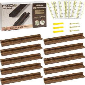 Cedarmoss Record Wall Display No Drill with 2 Mount Options, 1.8 pounds, 12 inches, Walnut, 10 Count