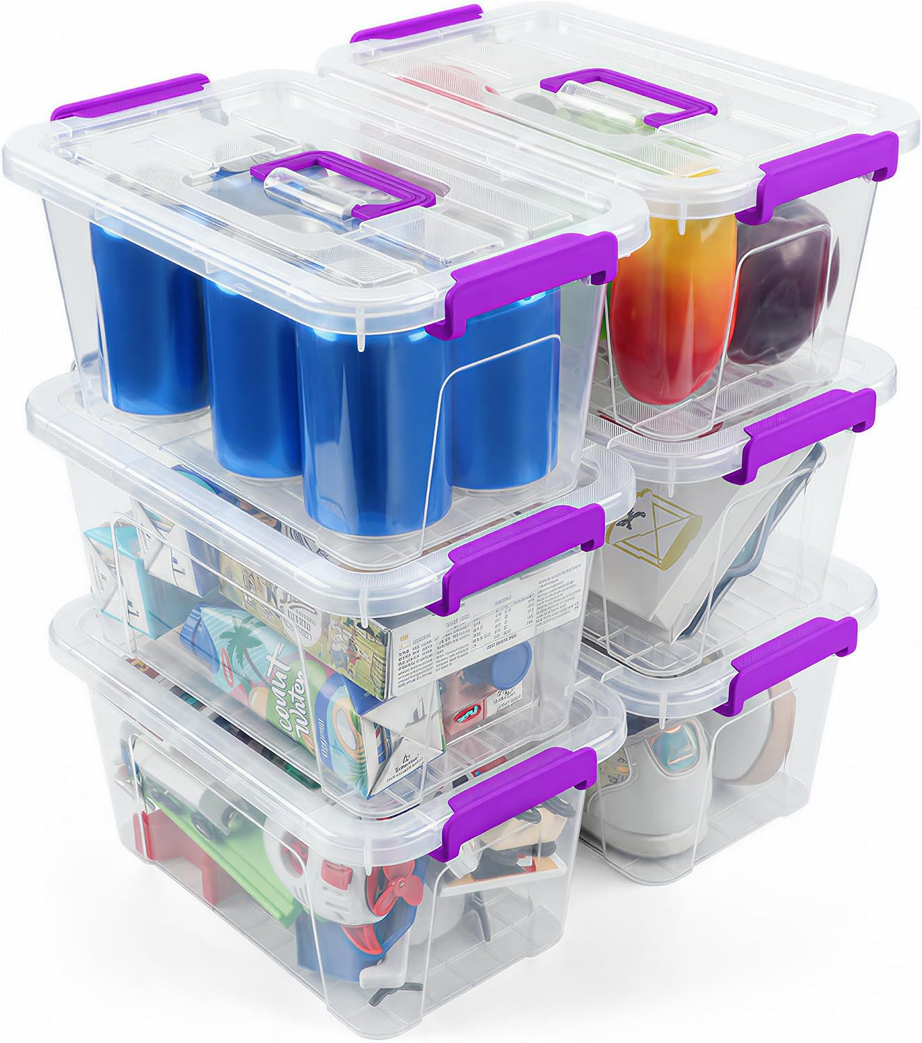 Barleyfield Storage Bins with Lids, 7Qt Clear Stackable Storage Containers With Lids Buckle Latches.Perfect for LEGO, 1.6 kg, Clear Purple