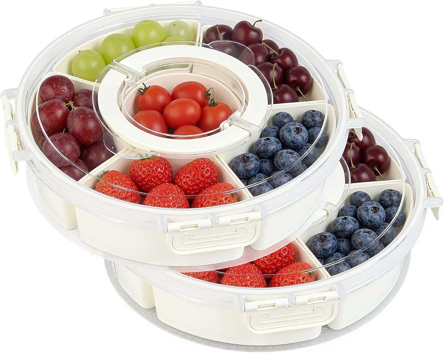Aldernest 2 Packs Divided Serving Tray with Lid and Handle, Beige