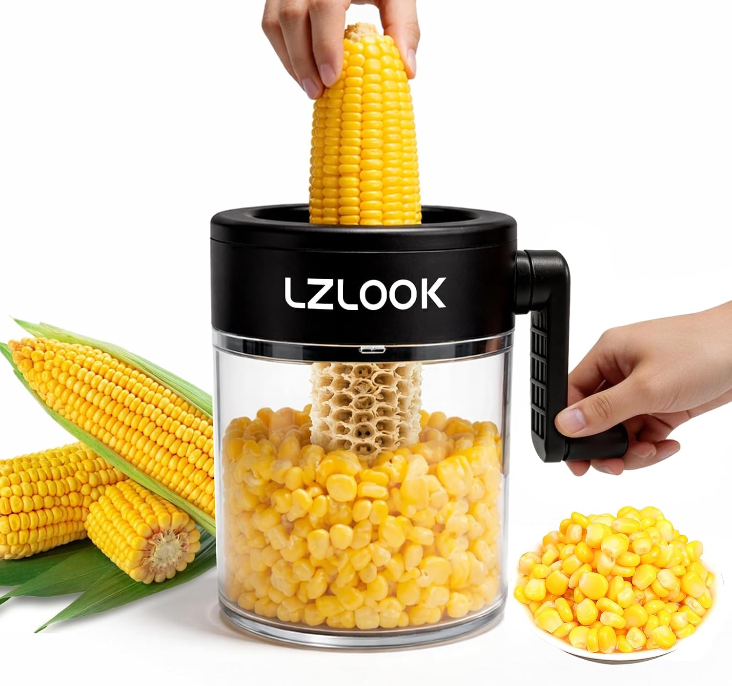 Aldernest Corn Peeler for Corn on the Cob, Corn Stripper Tool with Rotating Handle, Black