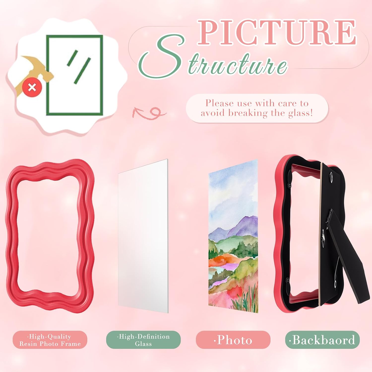 Aldernest 6 Pack 4 x 6 Inch Scalloped Picture Frame with Real Glass, Rainbow Color