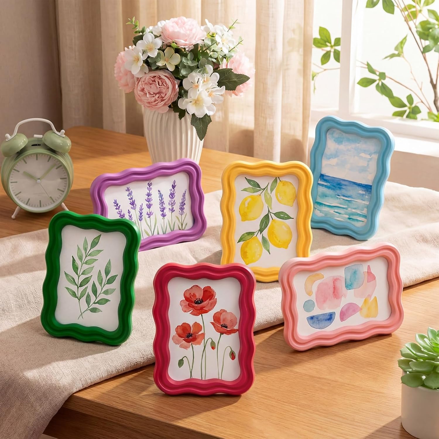 Aldernest 6 Pack 4 x 6 Inch Scalloped Picture Frame with Real Glass, Rainbow Color