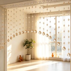 Barleyfield 20 Strings Crystal Beaded Curtains, Arched Beaded Curtain for Door, 0.5 kg, 45"W x 23"L (Pack of 20), Champagne