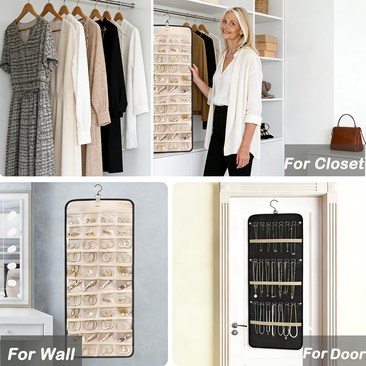 Tanglewick Hanging Jewelry Organizer, 1Pcs Double-Sided Jewelry Organizers and Storage, Black-L