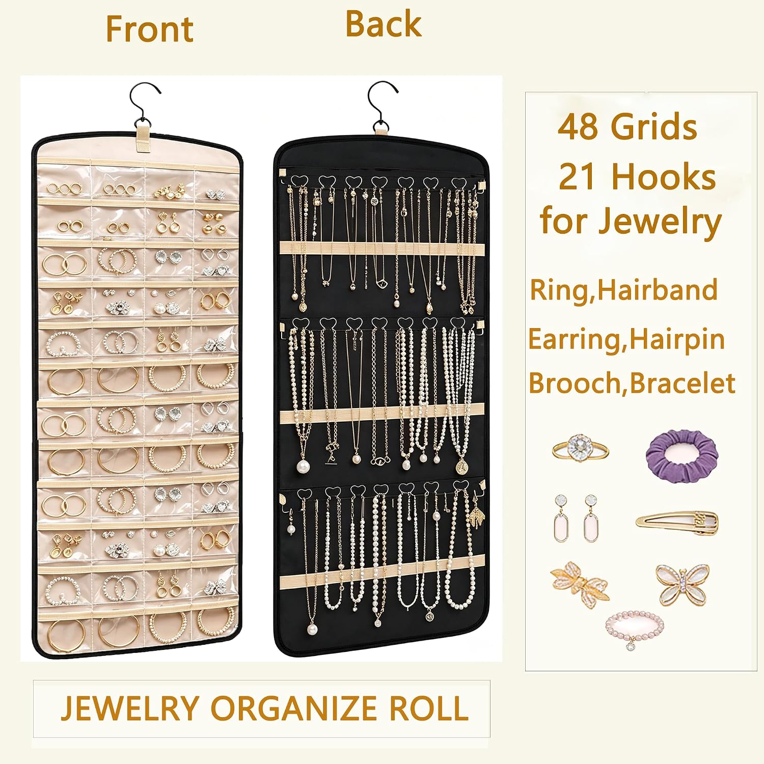Tanglewick Hanging Jewelry Organizer, 1Pcs Double-Sided Jewelry Organizers and Storage, Black-L