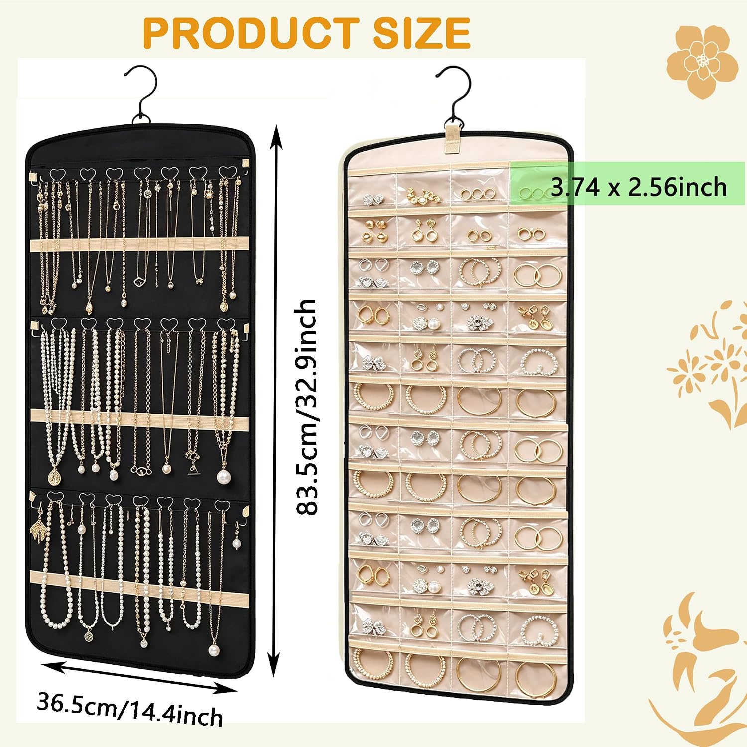 Tanglewick Hanging Jewelry Organizer, 1Pcs Double-Sided Jewelry Organizers and Storage, Black-L