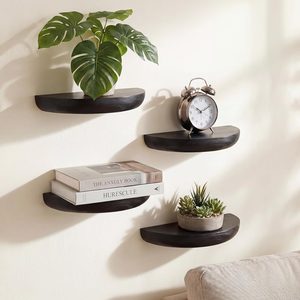VelloHome 4 Pcs Half Round Small Floating Wall Shelves, Black, 8.27 x 4 x 1.1 inches