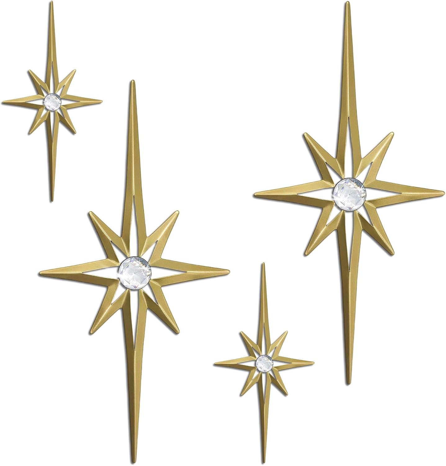 Birchmont 4 Pcs Star Wall Art for Home Decor Living Room Bedroom Office Metal 3D, Bling, 16.5inch+9.4inch, Gold-LK