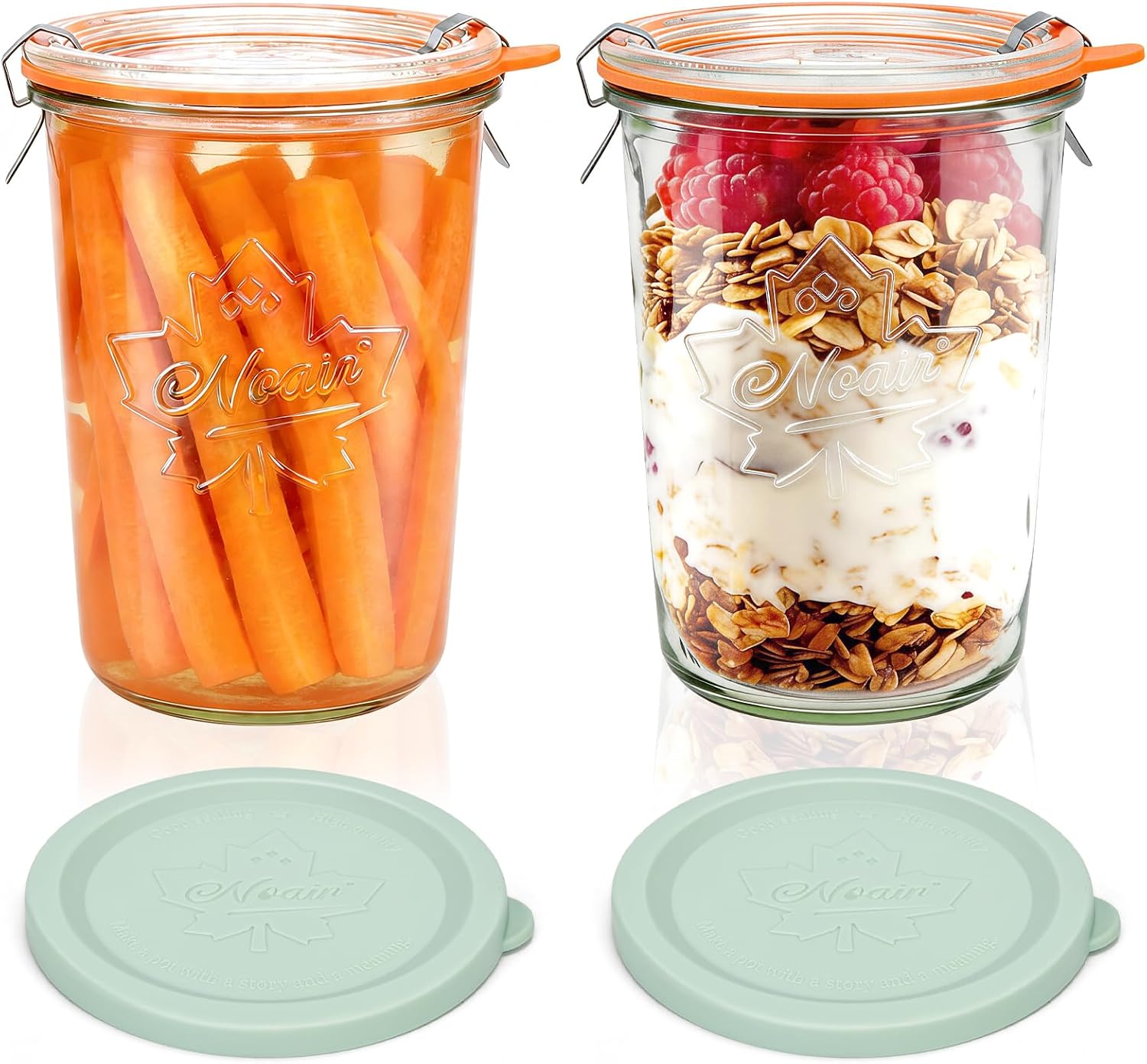 VelloHome 2 Pack Wide Mouth 27oz Canning Jars, Sourdough Starter with Sealing Lid, Large, Orange