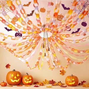 Ashenby 1000 Sheet Fall Paper Chain Garland Strip Groovy Party Decorations, 2.4 pounds, Groovy Color