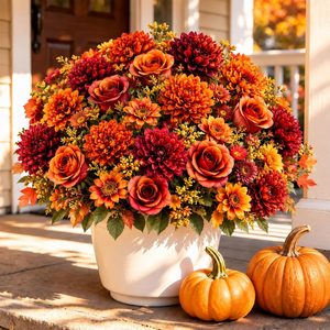 Aldernest 6 Pcs Fall Artificial Mums Faux Flowers for Outdoor, Soft Autumn Mix