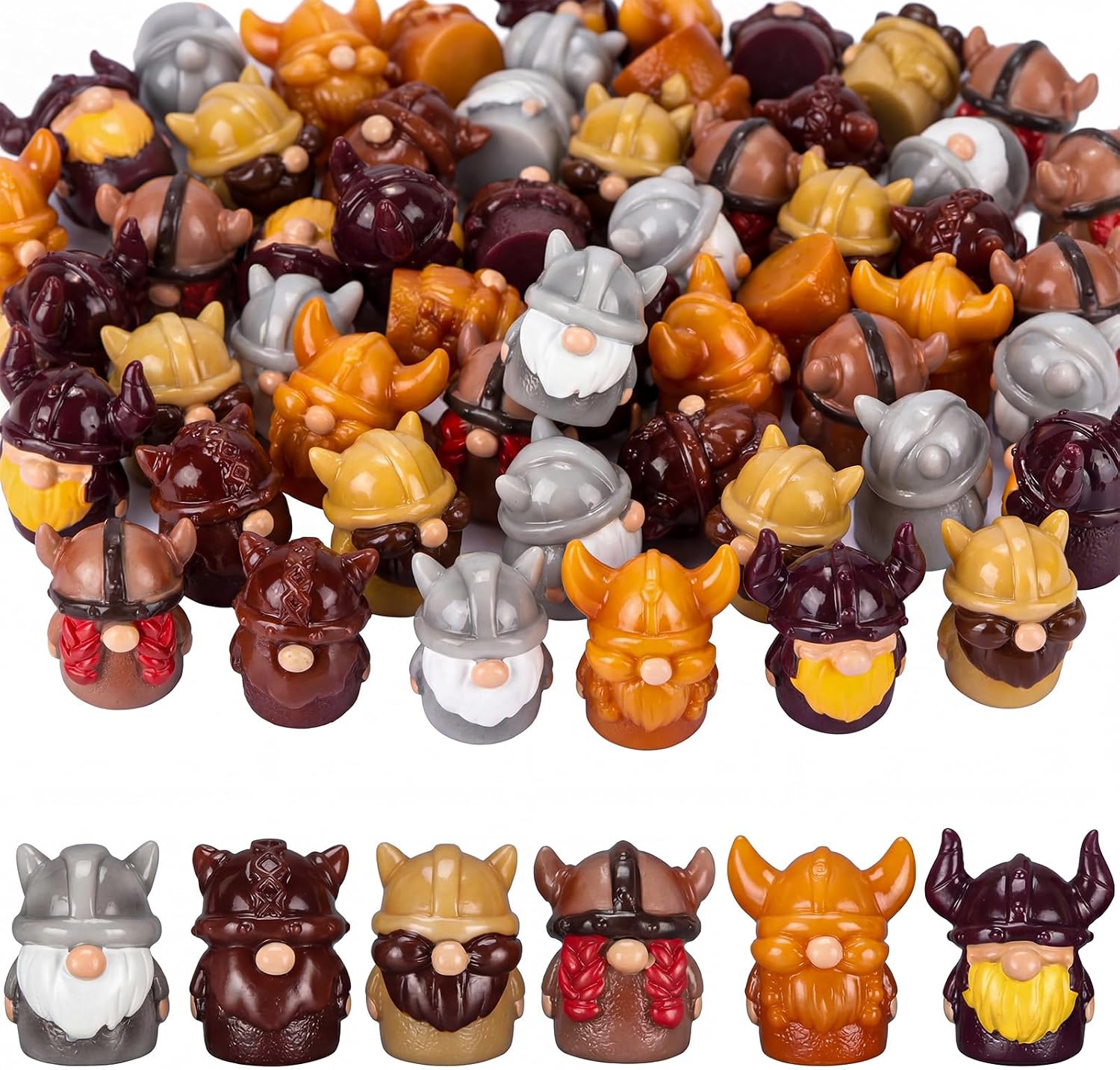 Tanglewick 60 Pcs Mini Viking Warrior Gnomes Figurines Bulk Medieval Party, 10.24 ounces, about 0.86 inches tall