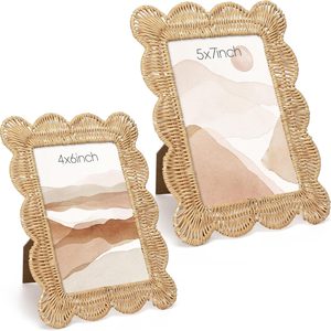 Aldernest 2 Pack Coastal Picture Frames, 4x6 in & 5x7 in, Woven Rattan, natural color