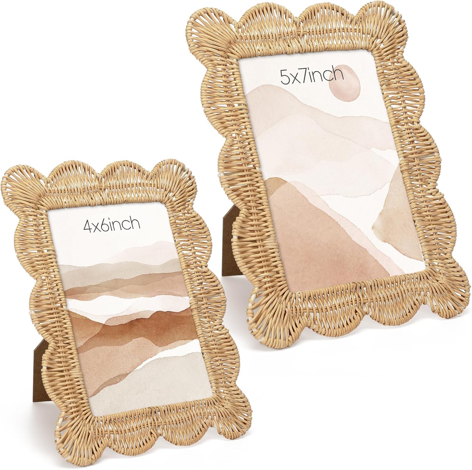 Aldernest 2 Pack Coastal Picture Frames, 4x6 in & 5x7 in, Woven Rattan, natural color