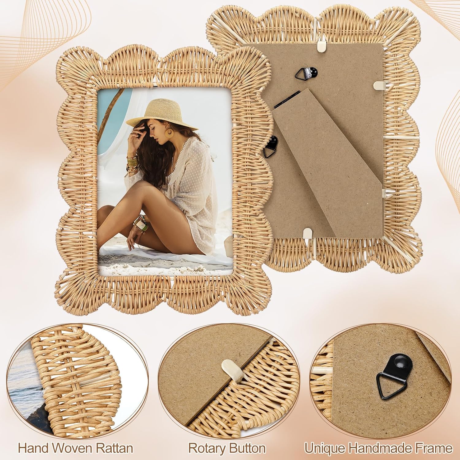 Aldernest 2 Pack Coastal Picture Frames, 4x6 in & 5x7 in, Woven Rattan, natural color