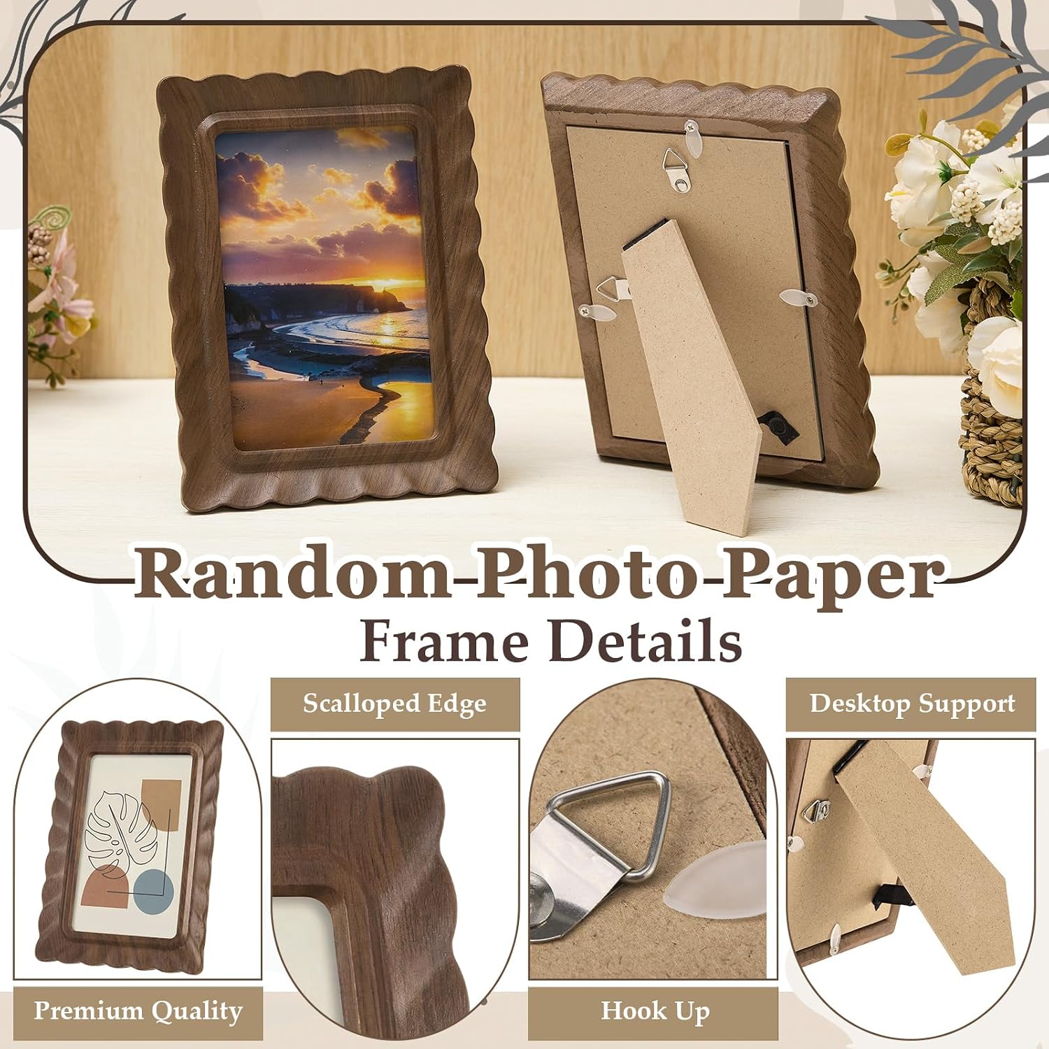 Aldernest 4 Pack 5x7″ Layered Wavy Wooden Picture Frames with Real Glass, 3 pounds, walnut color