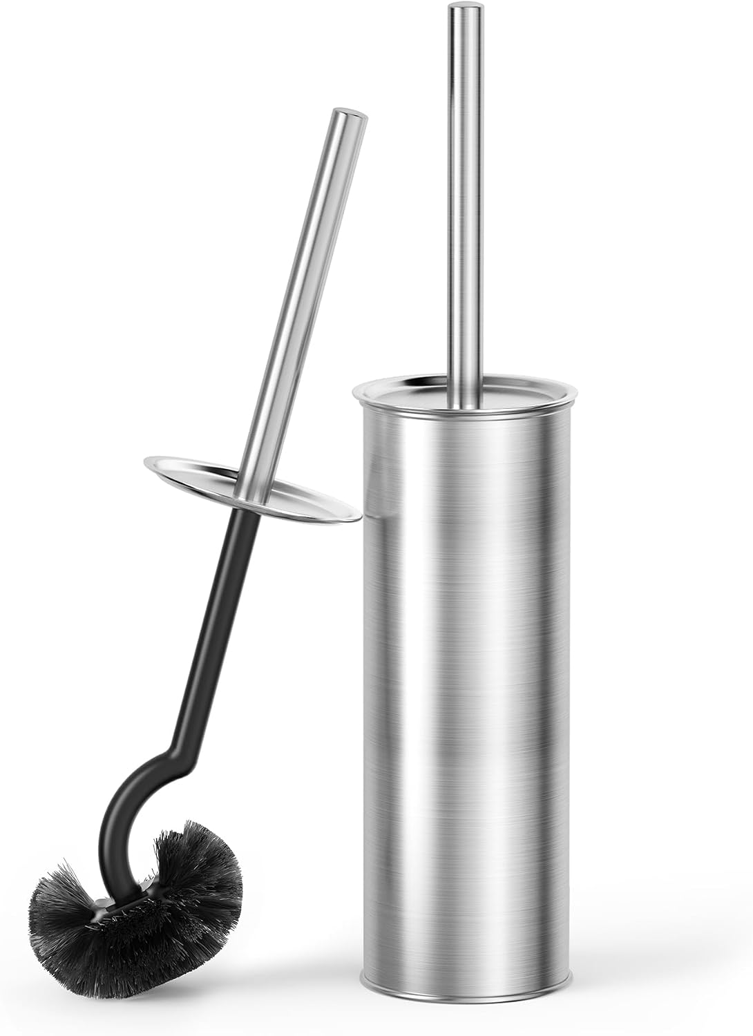 Aldernest 304 Stainless Steel Toilet Brush & Holder Set, 2 Brush Heads, Silver