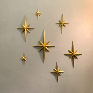 Rowanmere Century Modern 3D Star Wall Art, Gold Retro Starburst Sculptures, 7PCS, Gold Starburst