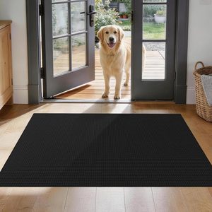 Aldernest 3x4 Waffle Bathroom Rug: Super Absorbent Washable Bath Mat, Black