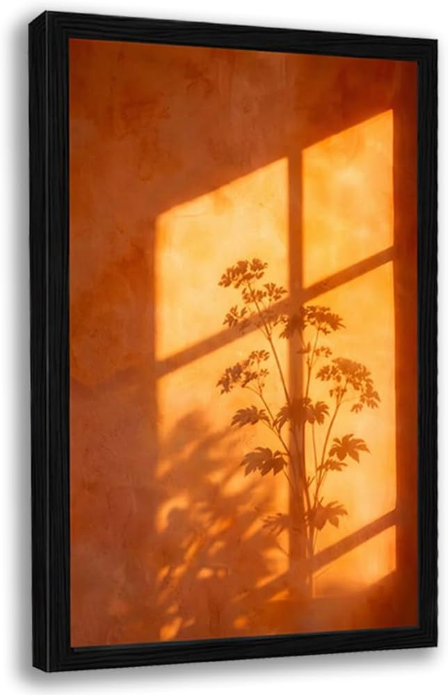 Aldernest Framed Sunset Wall Art, Orange Window Shadow Poster Print, 1.6 ounces, 12"L x 16"W, Botanical Silhouette