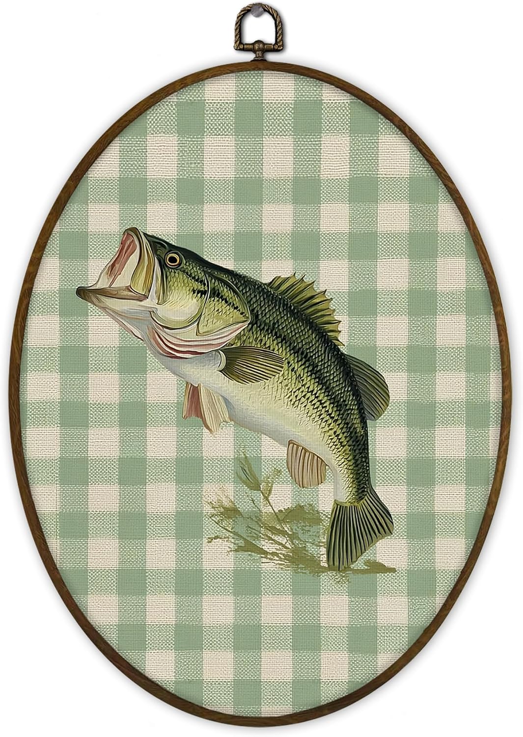 Rowanmere Bass Fish Checkered Oval Wall Art Framed, 11.3"L x 8.7"W