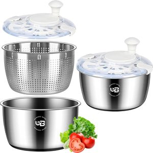 Aldernest 5.3 Qt Stainless Steel Salad Spinner, Large Salad Spinners Vegetable Spinner, 2.23 pounds