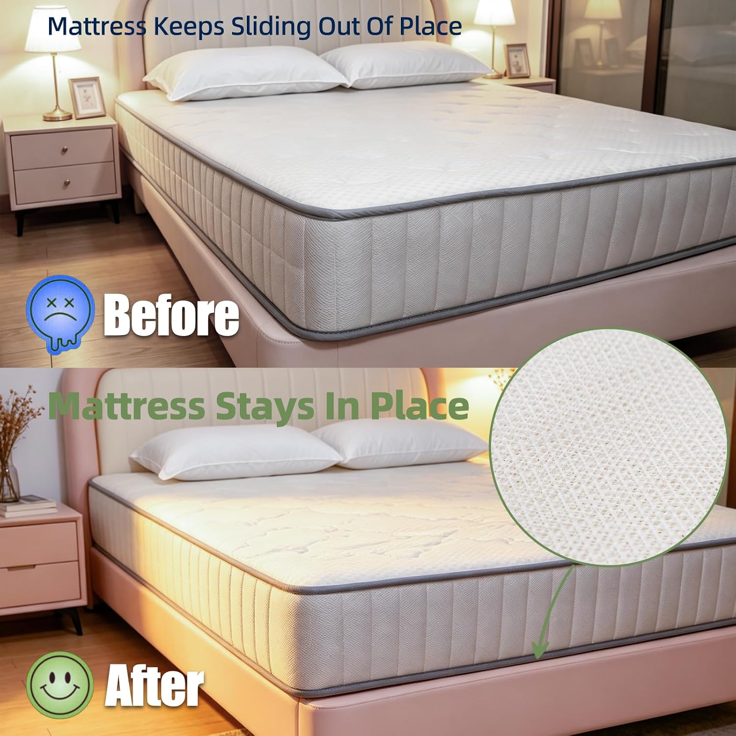 Aldernest Non Slip Mattress Gripper Pad, Slide Stopper for Bed Sofa & Chair, Twin, White