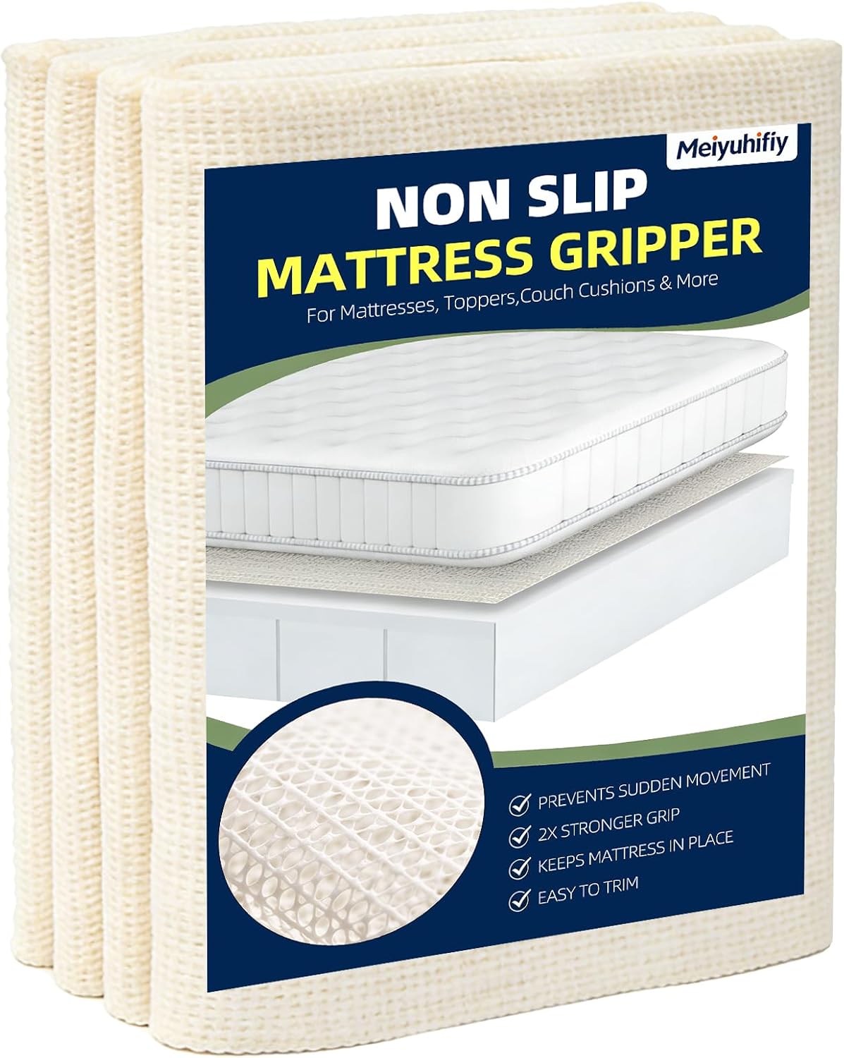 Aldernest Non Slip Mattress Gripper Pad, Slide Stopper for Bed Sofa & Chair, Twin, White