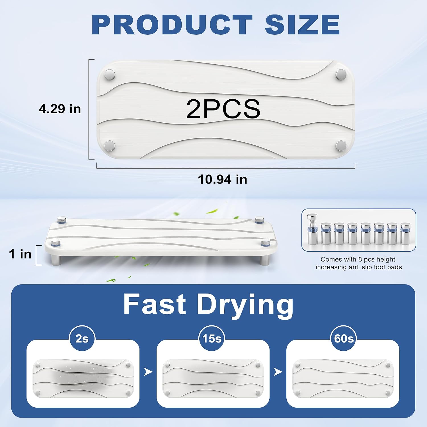 Aldernest 2-Pack Large Size Water Absorbing Stone Sink Caddy, Bathroom Tray, White Wave