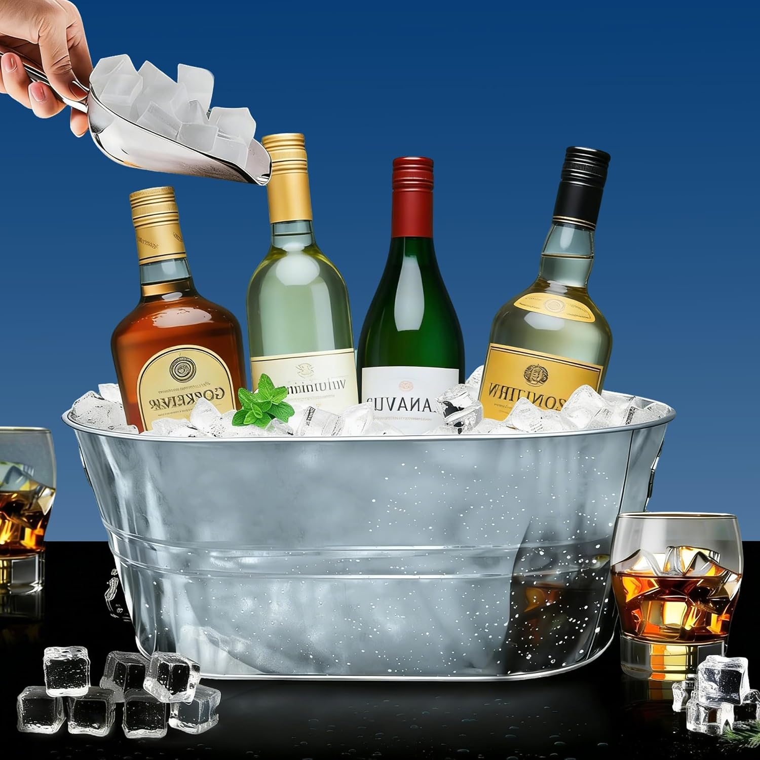Ashenby 4 Pack 3 Gallon Galvanized Tub, Ice Buckets for Parties, 4.77 pounds