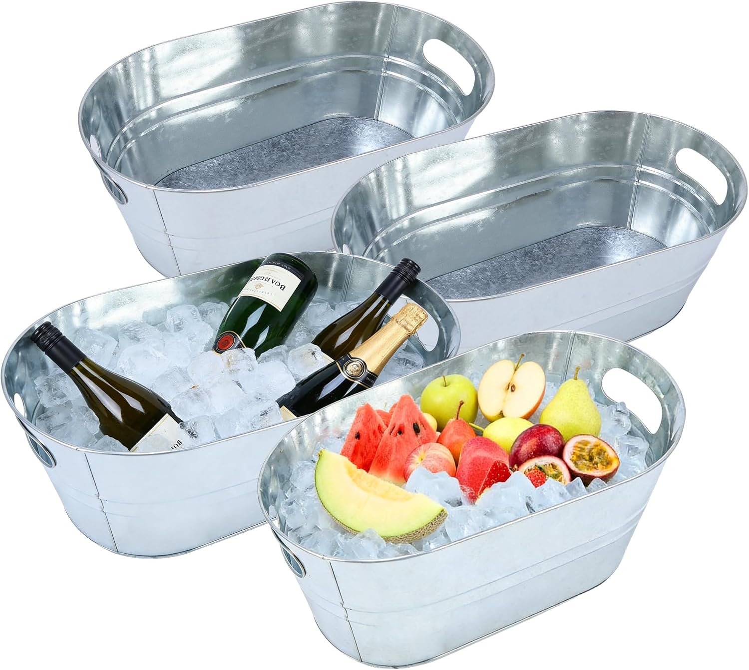 Ashenby 4 Pack 3 Gallon Galvanized Tub, Ice Buckets for Parties, 4.77 pounds