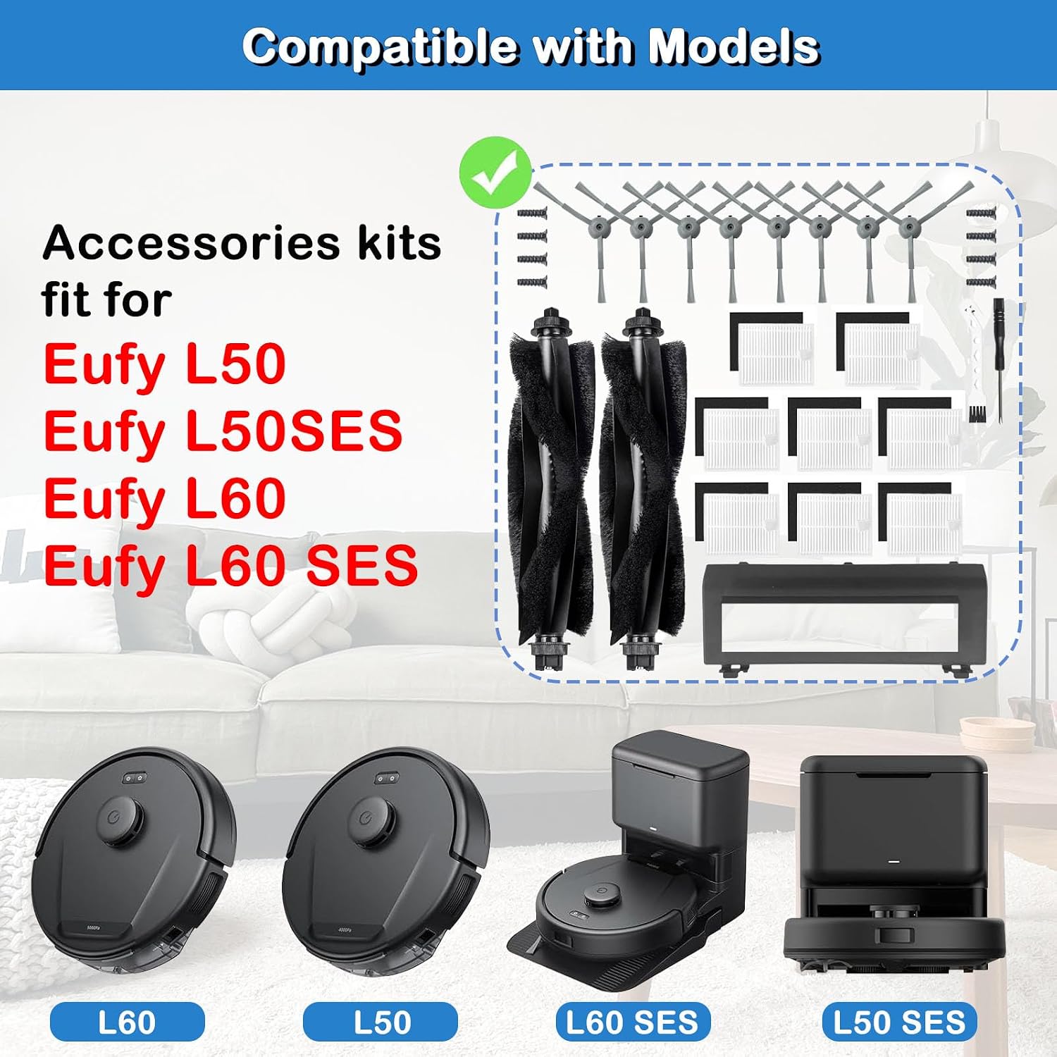 Ashenby 21 Pcs Accessories Kits for eufy L60 & L50 Series Vacuum Robot, Green