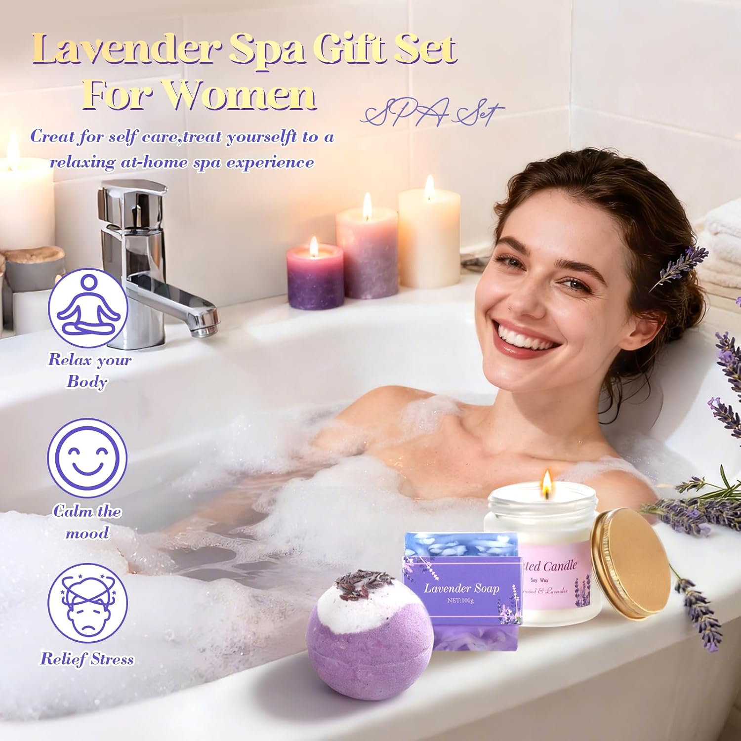 Ashenby Birthday Gifts for Women Lavender, Self Care Gift, Spa Gift Baskets for Women
