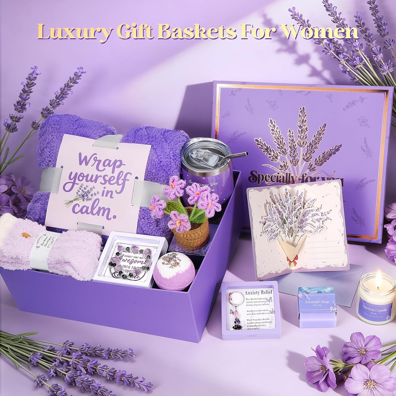 Ashenby Birthday Gifts for Women Lavender, Self Care Gift, Spa Gift Baskets for Women
