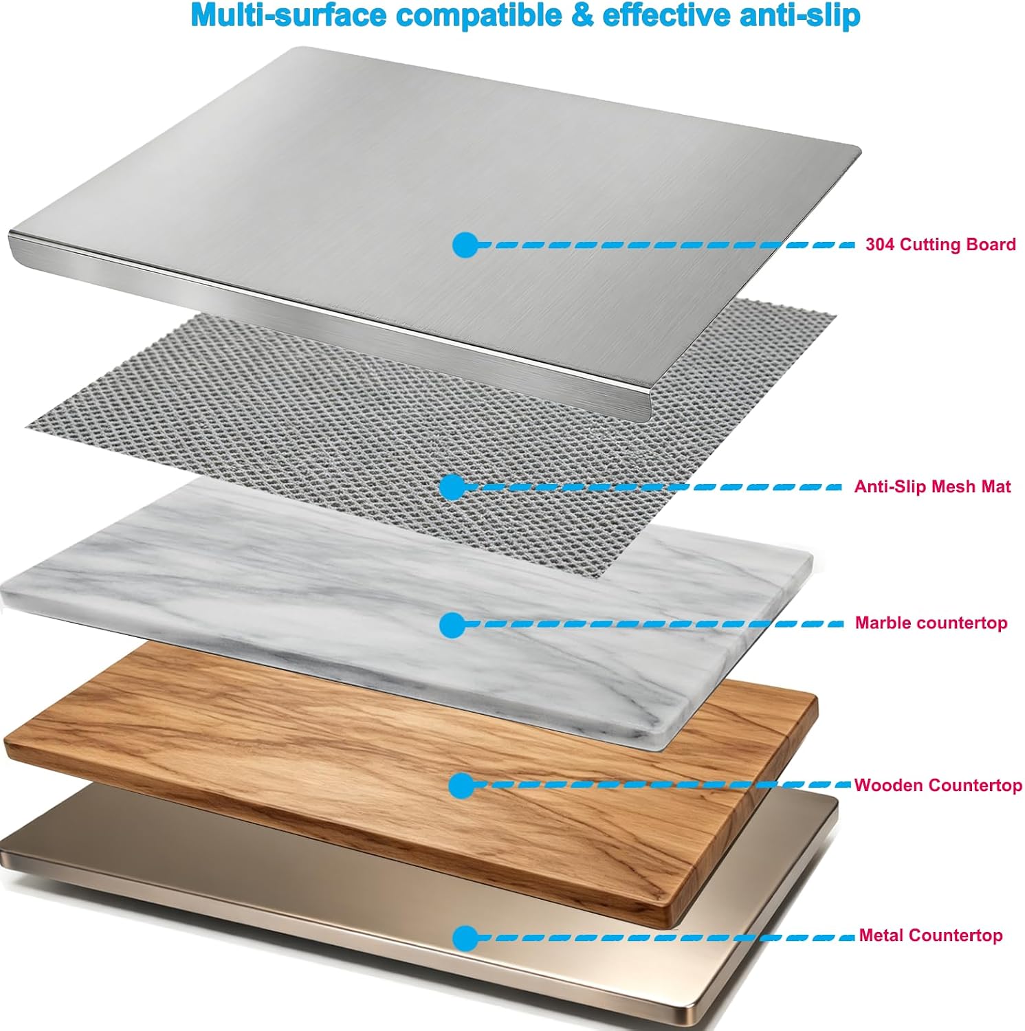 Aldernest 304 Stainless Steel Cutting Board with Lip for Kitchen Chopping Board 15x11, 8 ounces, 15.7"L x 11.8"W