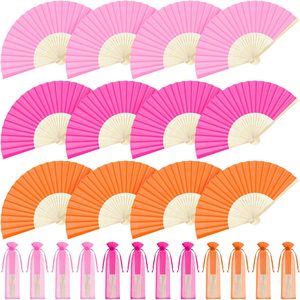 Aldernest 12 Pcs Pink and Orange Folding Hand Fans 8.26 Inch with Organza Bag, 10.5 ounces
