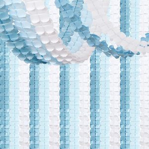 Aldernest Light Dusty-Blue White Party Decorations - 12pcs Streamers-Garland Baby Boy Shower 4-Leaf Paper Banner,Birthday Wedding Bridal Bachelorette
