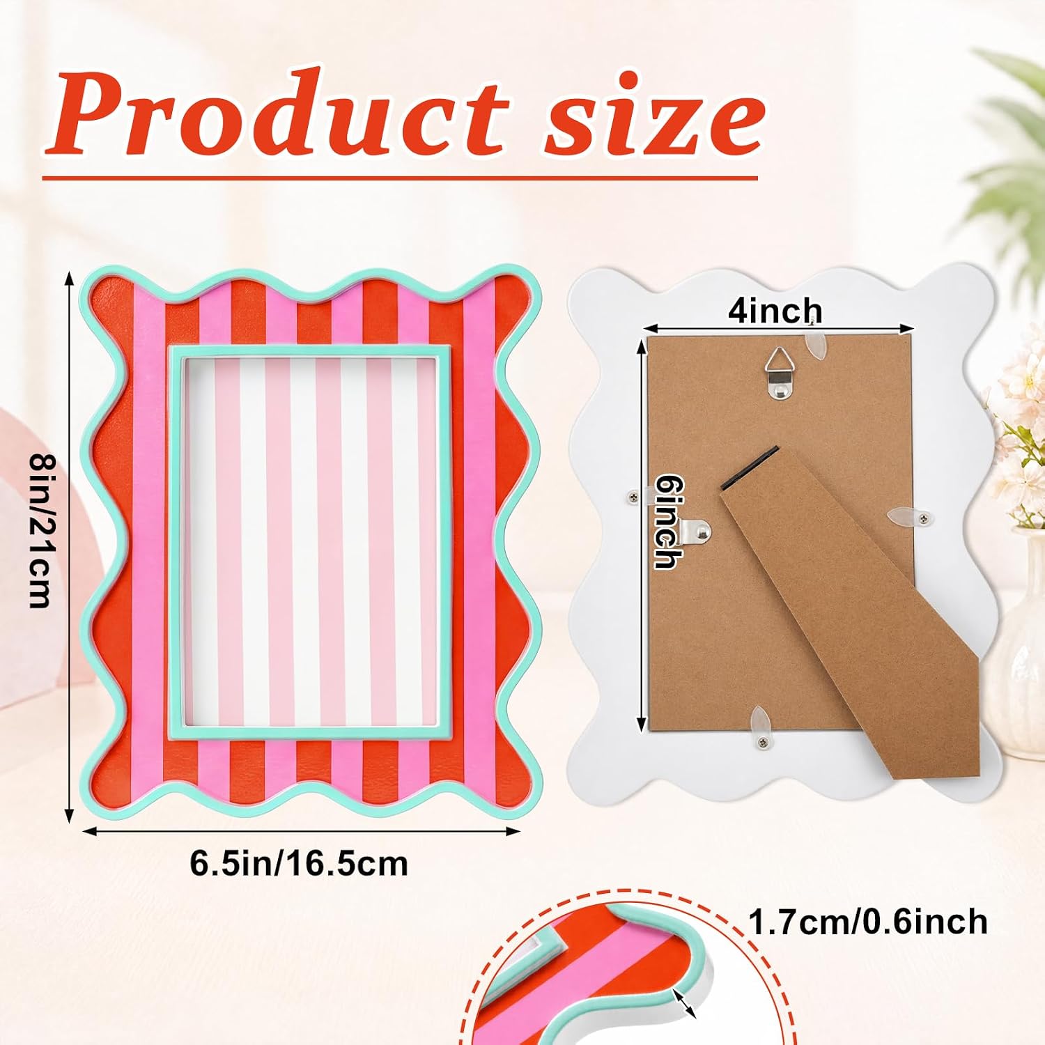 Aldernest 1 Pack Scalloped 4 x 6 Picture Frame with Glass, Orange and Pink, 12.32 ounces
